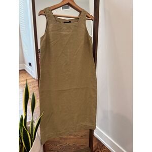 VTG Christina Rotelli Linen Midi Dress Green Square Neck Sleeveless  Seam Slit M